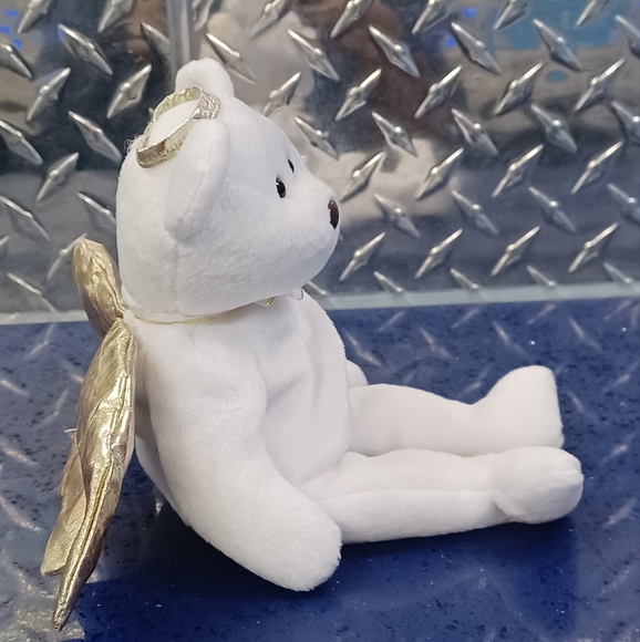 -Halo 2 Ty Beanie Baby Heavenly angel White and shimmery gold bear sitting plush - Picture 5 of 11